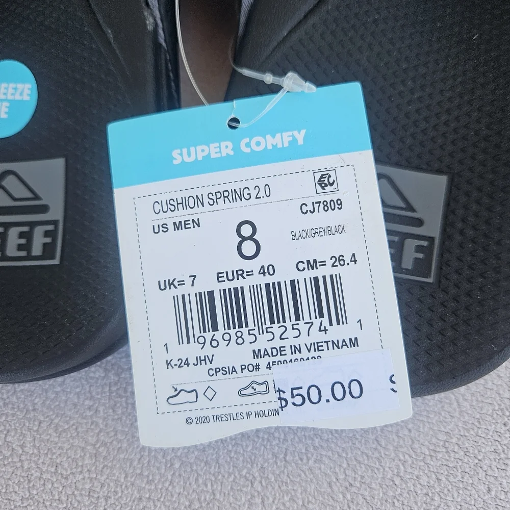 Reef Cushion Spring 2.0 Flip Flop Sandals Men SZ 8 Black Comfort Slip-On